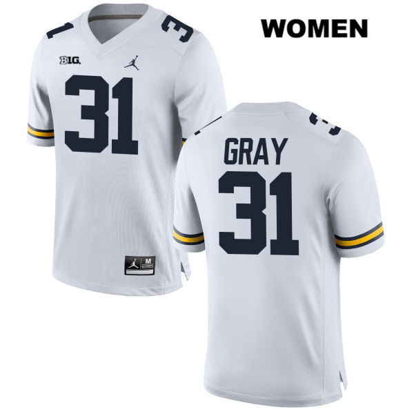 Women's NCAA Michigan Wolverines Vincent Gray #31 White Jordan Brand Authentic Stitched Football College Jersey CC25M28SL